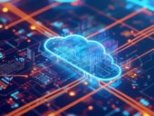 Blue Cloud Floating on Top of Circuit Board, cloud computing.